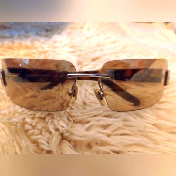 Versace Rimless Silver Greca Logo Tortoise Brown Sunglasses - Picture 2 of 15